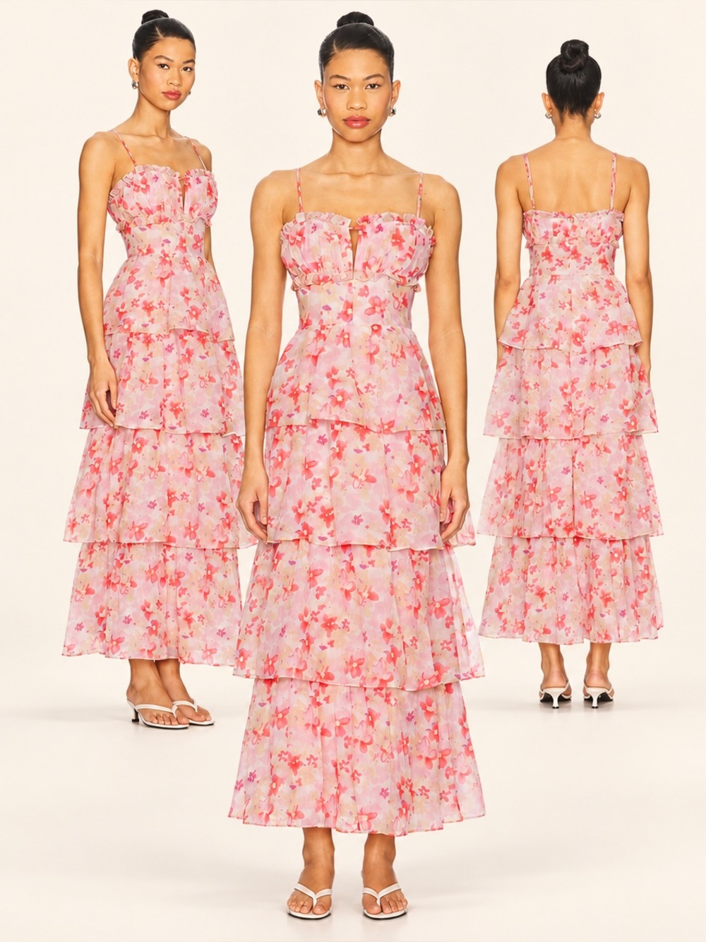ASTR The Label Vonnessa Floral Tiered Maxi Dress Pink S NWT $168